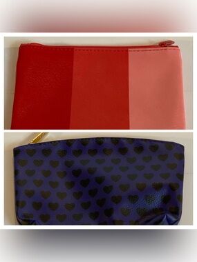 ipsy Red Striped & Purple Heart Print Cosmetic Pouches